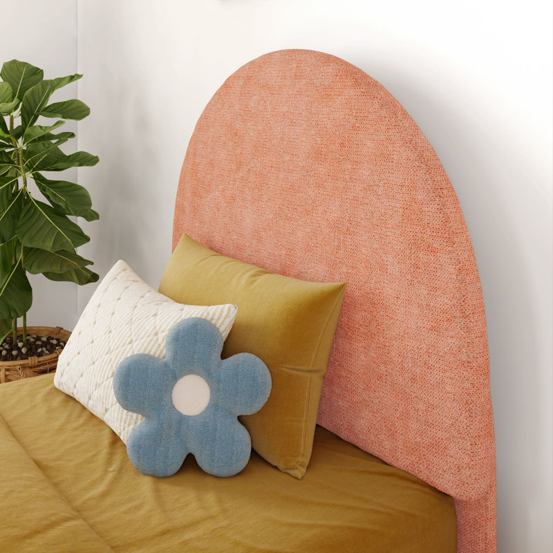 Lit rembourré en bois massif avec tête de lit Beunca, Simple, Vieux rose