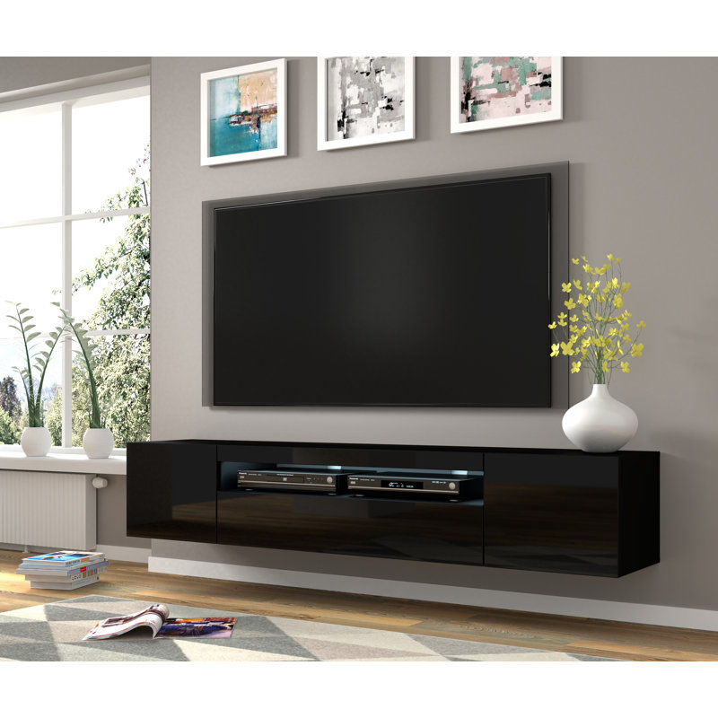 Athanasia Unfinished TV Stand for TVs up to 88", Black Gloss/Black Matt Carcass