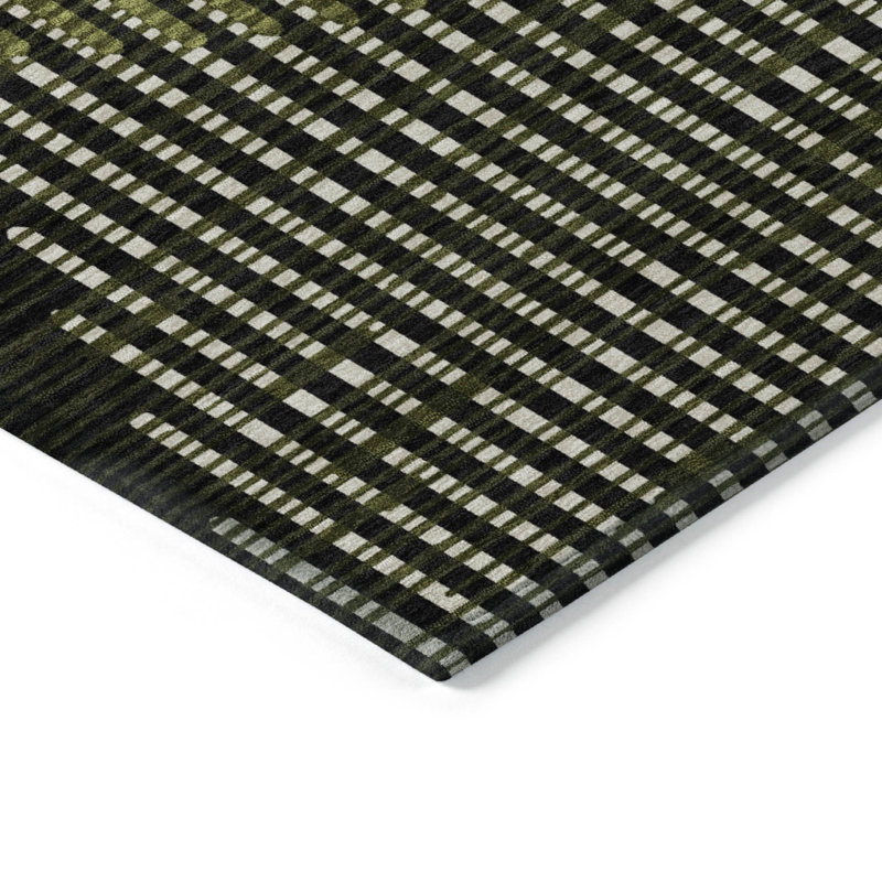 Tapis intérieur / extérieur géométrique lavable 8 pi x 10 pi vert olive et noir