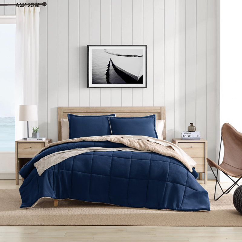 MF Lightweight TOB Nautica Beckett Microsuede Reversible Navy Comforter Set, Twin Comforter + 1 Standard Sham