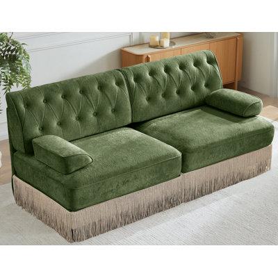 Canapé en velours doux de style Chesterfield, conception capitonnée à boutons, jupe à franges à franges, facile à assembler, combinaison libre, pour les salons