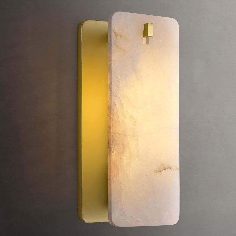 Appliques murales rectangulaires en laiton 1 lumière encastrée 1 lumière avec abat-jour albâtre 1 lumière / 16 po
