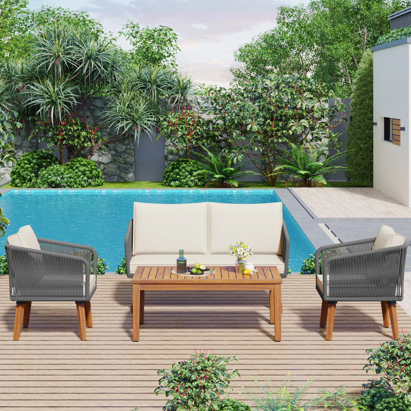 Ensemble de mobilier d'extérieur 4 pièces avec coussins hydrofuges amovibles