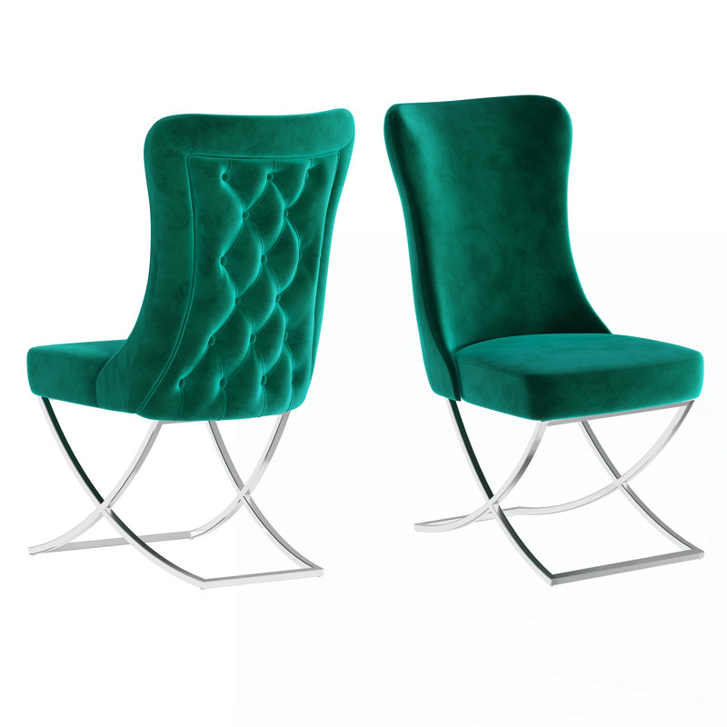 Ottomanson Set of 2 Dining Chairs with Elegant for Stylish Seating, Gold/Blue, Silver