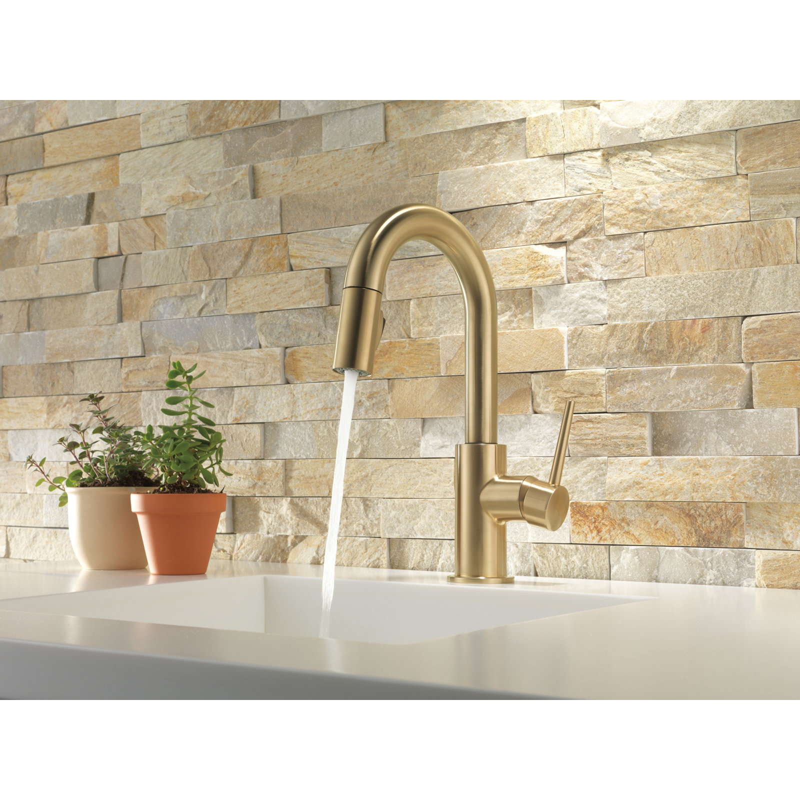 Trinsic Pull Down Sprayer Bar Faucet, Single Handle Prep Sink Faucet, Brilliance Champagne Bronze