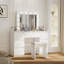 Grandes tables de coiffeuse blanches avec miroir et lumière