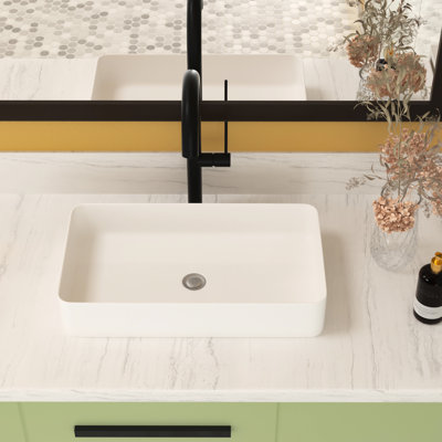 Lavabo de salle de bain vasque rectangulaire en céramique 24 x 14 - blanc, surface lisse, pour la maison et les espaces publics, teinture de qualité, intérieur et extérieur