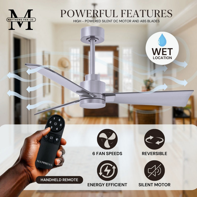 Alessandra Outdoor Downrod Ceiling Fan, Brushed Nickel, Brushed Nickel