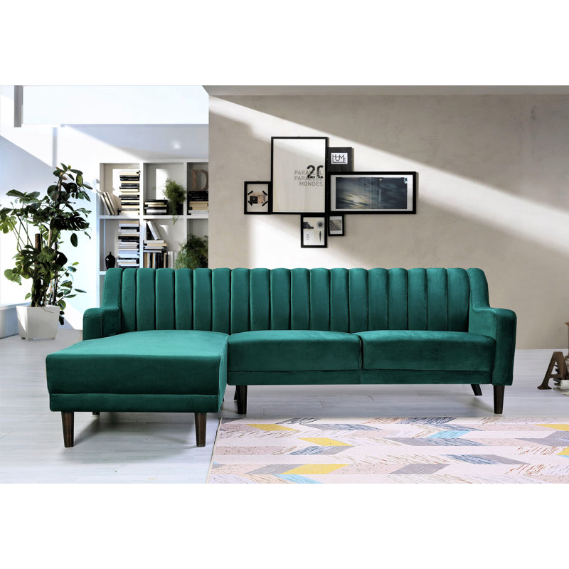 Chehalis Velvet L-Shaped Sectional, Green, Left Hand Facing