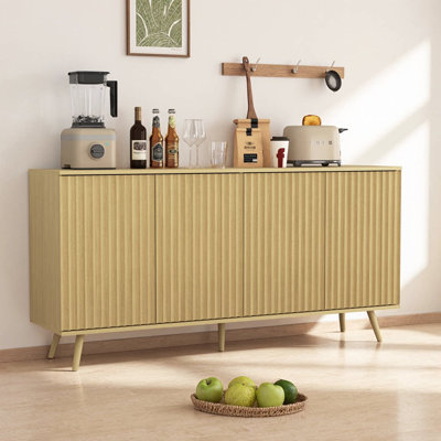 Buffet 59,1 "avec 4 portes et tablettes réglables | Crédence à motif hexagonal, portes à pression - Café, meuble télé ou rangement pour le salon, la cuisine, la salle à manger