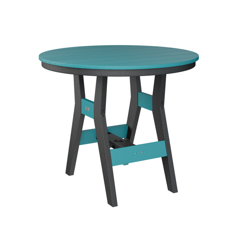 Harbor Outdoor Round Bar Table, Black, Aruba Blue