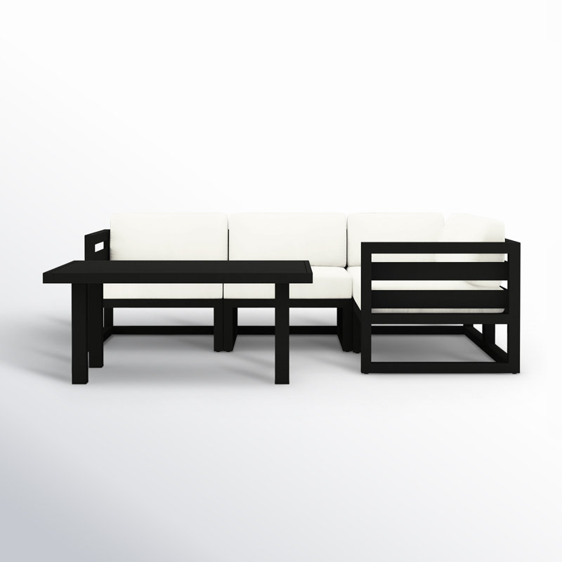 Avion Classic 5 Piece Sectional Set - Black - Cast Lagoon, Black, Canvas Natural Sunbrella® Canvas