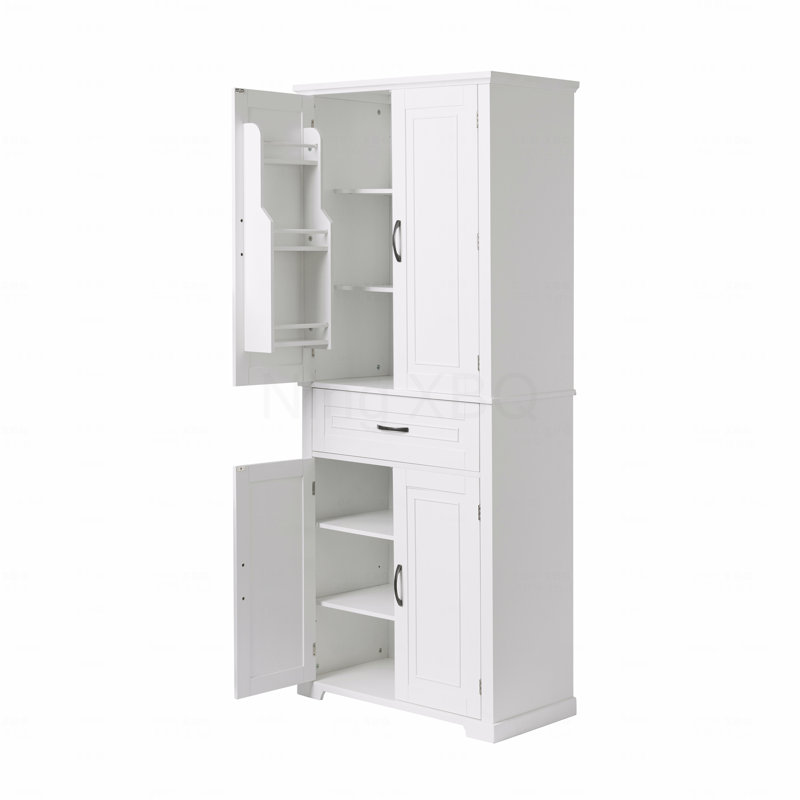 Bathroom Storage Cabinet With Doors And Drawer, Multiple Storage Space, Adjustable Shelves, White