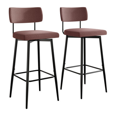 BLACK METAL SWIVEL COUNTER CHAIR IN PINK CHENILLE