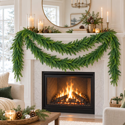 9FT Artificial Norfolk Pine Christmas Garland, Realistic Pine Garland Faux Pine Garland for Mantle, Fireplace Garland, Stairway Garland, Indoor & Outdoor Christmas Decor, Flexible Plain Greenery Garland for Custom Holiday Decoration.(set of 2)