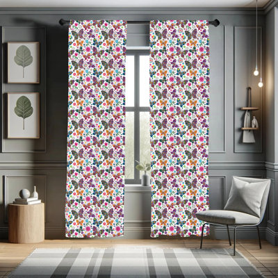 Butterfly Floral Semi-Sheer Rod Pocket Curtain Panels