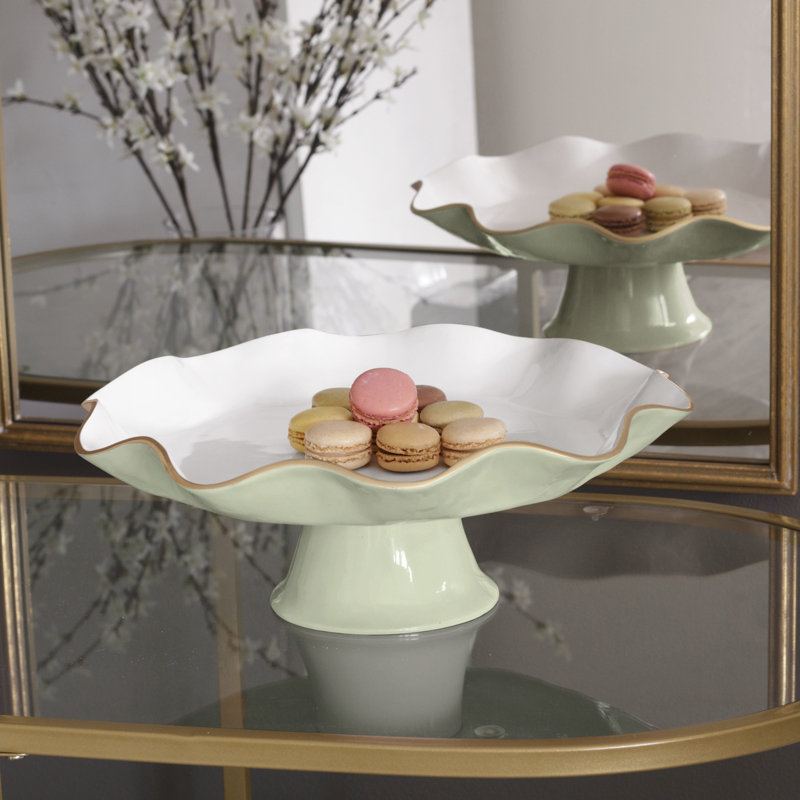 Encanto Aluminum Cake Stand, White/Pistachio