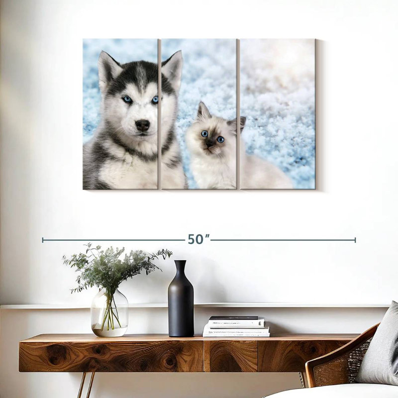 Chiot et chaton aux yeux bleus Brampt, H 24 po x l 38 po