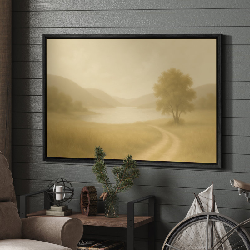 Art mural sur toile encadrée, "Misty Lakeside Path Landscape", impression murale pour chambre à coucher - 16 po x 24 po