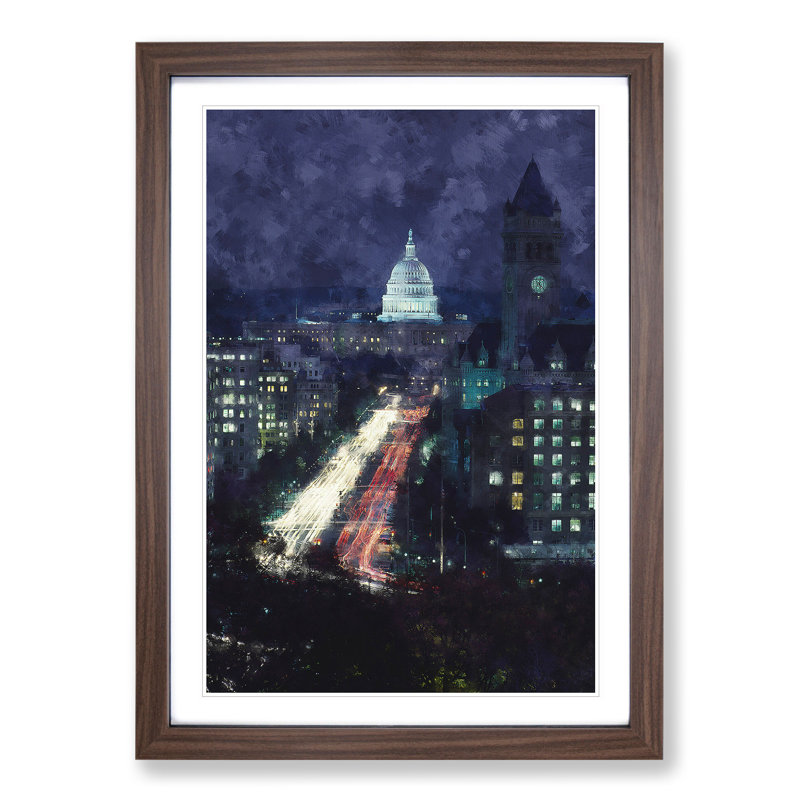 Pennsylvania Avenue in Washington - Framed Print, 48cm H x 36cm W x 2cm D, Walnut Framed