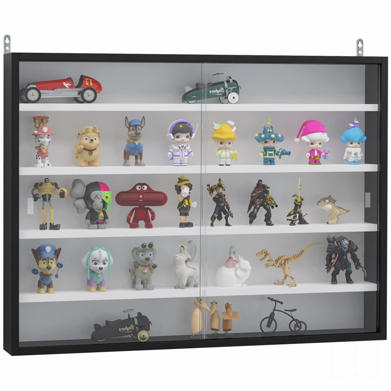 Vitrine à 5 niveaux, vitrine en verre avec 2 portes et tablettes réglables, fixation murale