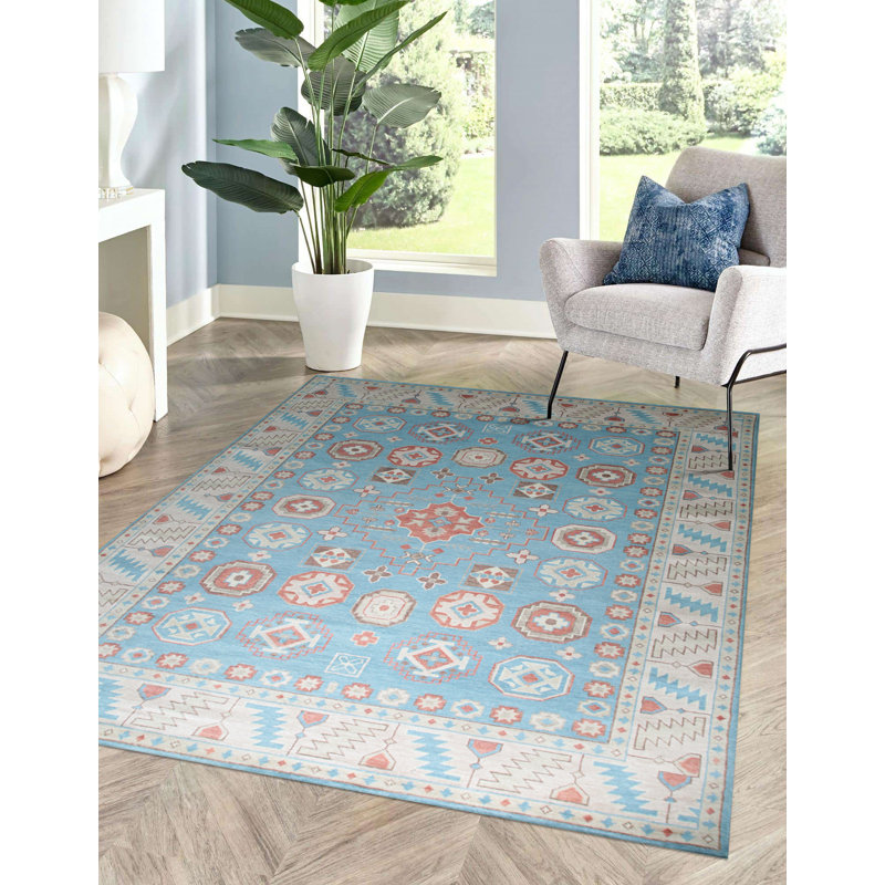 Tapis bleu clair en laine noué à la main Keeley