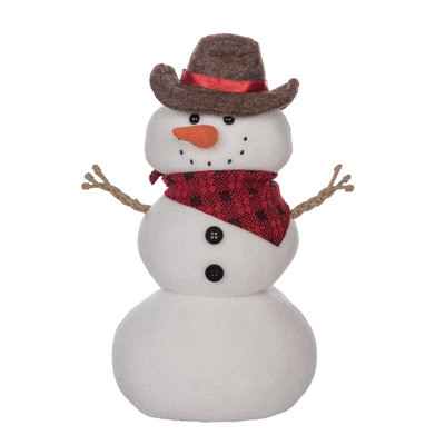 Plush Cowboy Snowman Sitter, Shelf Sitter, White, Polyester, Shelf, Living Room, Christmas, Christmas Decoration