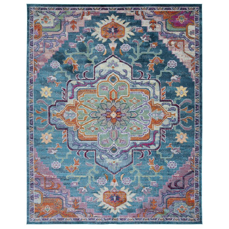 Bungalow Rose Gonzalez Teal/Rose/Orange Area Rug, Blue