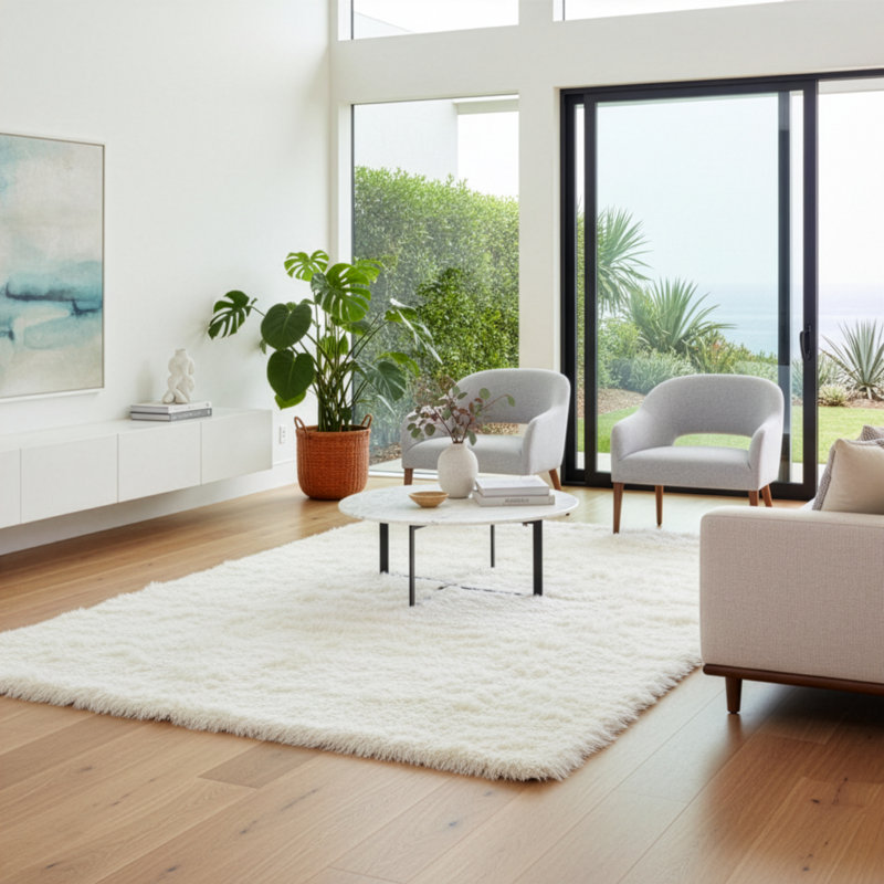 Tapis en similifourrure blanc véritable Mikaeel, 5 pi x 8 pi