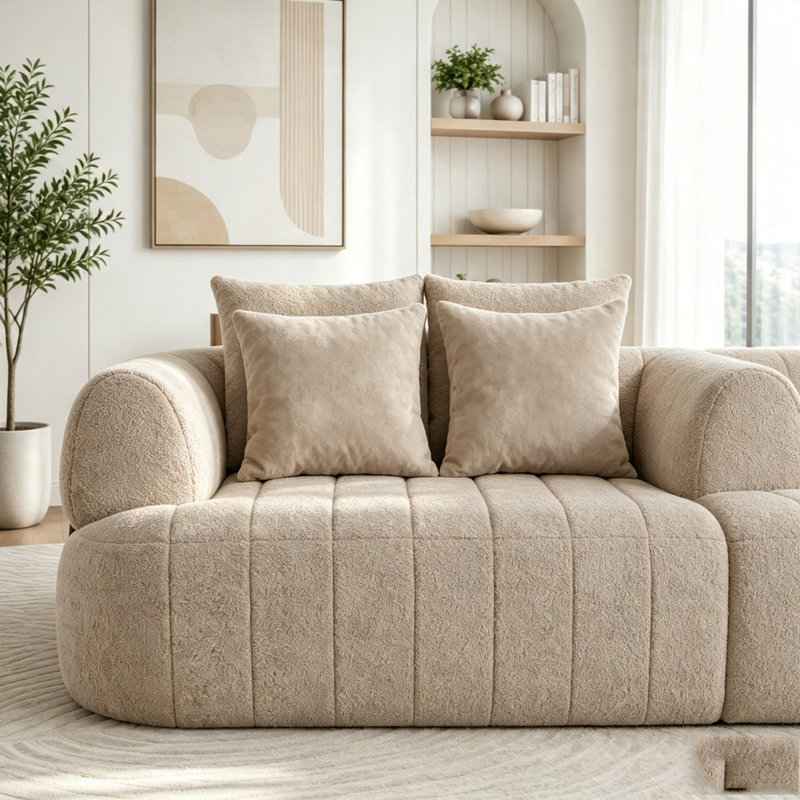 64" Oversized Boneless Chair Chaise Lounge Indoor with Metal Support, Upholstered Boucle Deep Seat Single Cloud Sofa Chair, Cozy Comfy Sofa Bed