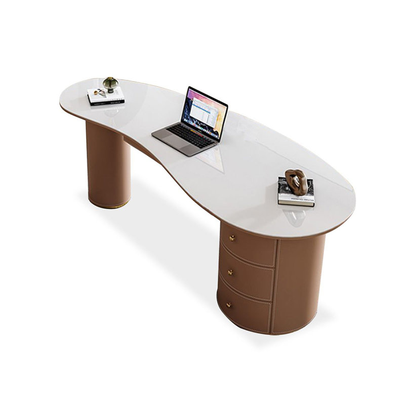 Bureau de direction avec tiroirs blanc et brun, H 29,53 po x l 78,74 po x P 27,56 po