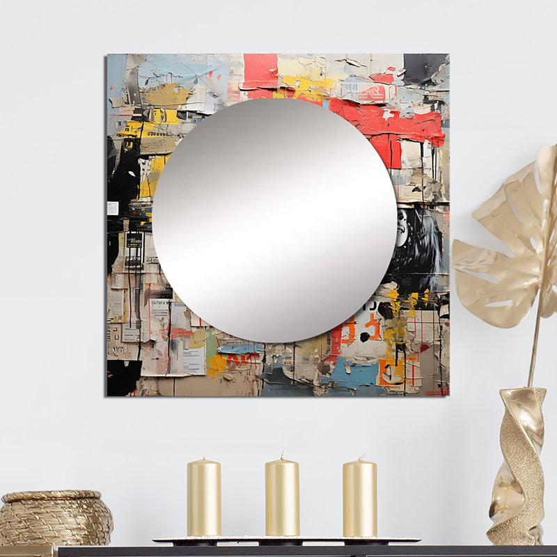 Timea - Miroir carré à collage abstrait, 36 po x 36 po