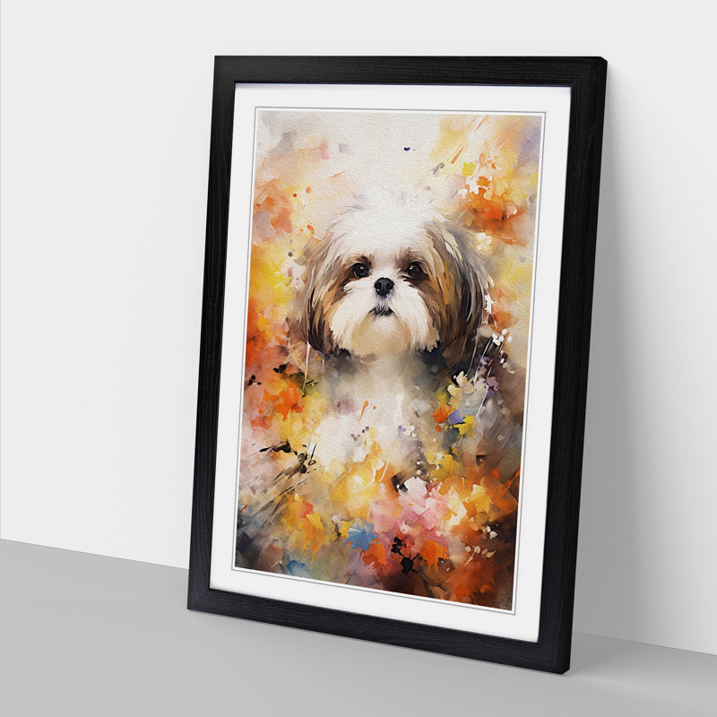 Shih Tzu Abstract 1 Piece Single Picture Frame Wall Art, 46cm H x 34cm W x 2" D, Black Framed