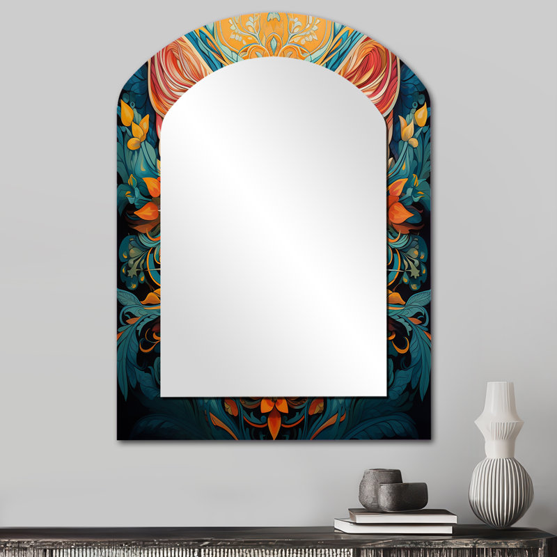 Cosmic Teal Cat With Mysterious Gaze I - grand miroir mural asymétrique pour chat, miroir décoratif bleu à forme libre, impression d'art en métal