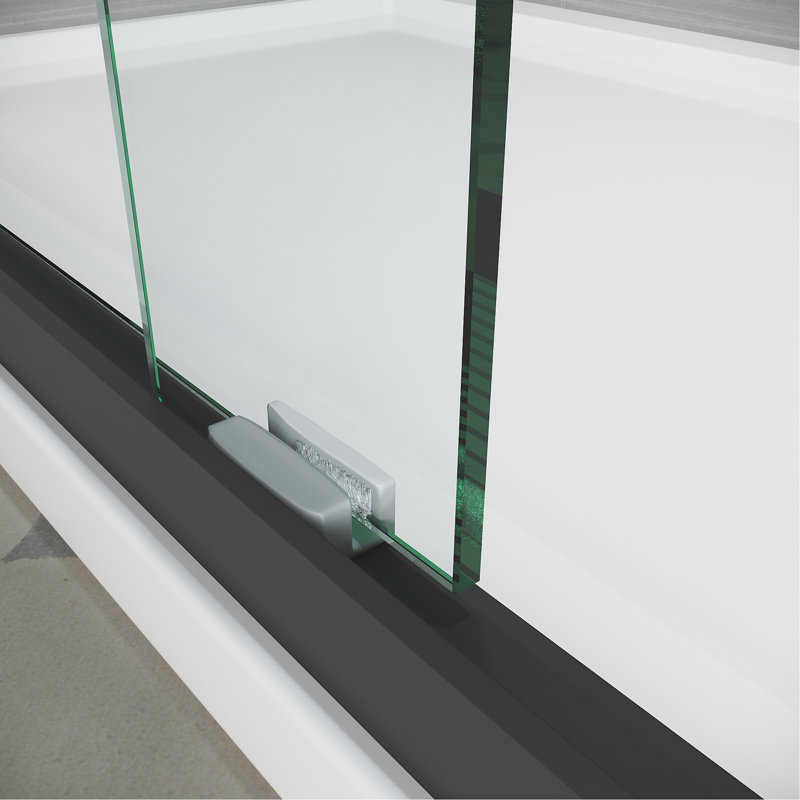 56-60 In. Wide Semi Tub Shower Door - Matte Black, Tempered Glass, Stainless Steel Handles 57 H Black W X H, Thick Clear