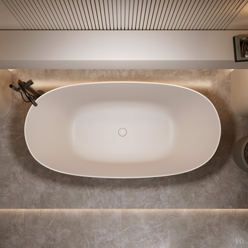 Baignoire de trempage autoportante 65 po en résine solide avec trop-plein et bonde escamotable 65 po
