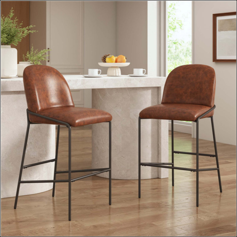 Ensemble de 2 tabourets de bar d'intérieur en métal, finition bronze et similicuir