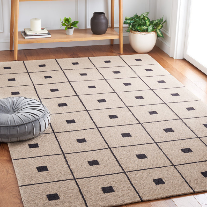 Martha Stewart 300 Hand Tufted Wool/Cotton with Latex Geometric Rug in Beige/Black, Rectangle 5' x 8'