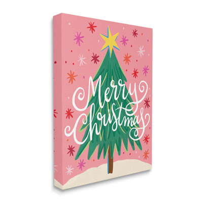 «Merry Christmas», art mural sur toile rose par Deborah Curiel
