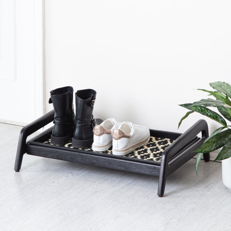 Support à bottes en bois massif de qualité supérieure avec tapis en fibre de coco naturelle - Rangement pour chaussures