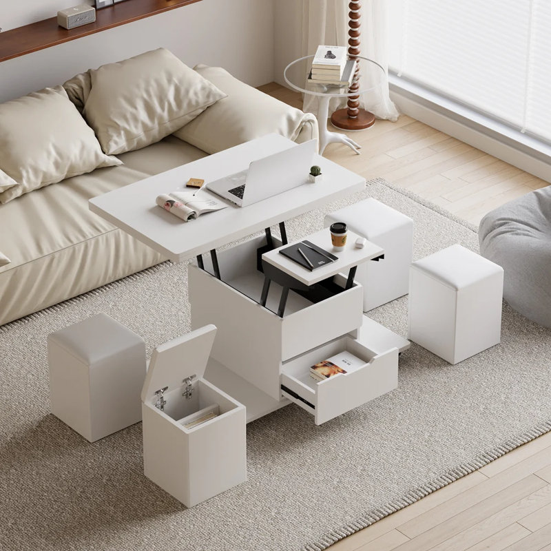 Mikayil Lift Top Four Leg Coffee Table with Storage, 64.50" H x 100" L x 50" W, White