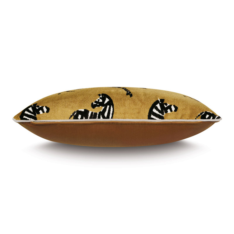Gold Velvet Lumbar Pillow with Zebra Design