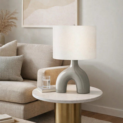 Lighting, h 25 po, lampe de table, céramique, abat-jour ivoire / crème, contemporain, moderne