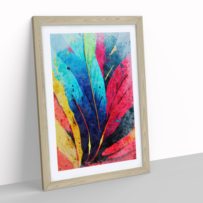 Feather Splash No.1 Abstract - Single Picture Frame Painting, 64cm H x 46cm W x 2cm D, Oak