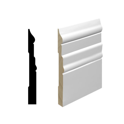 Rmb 625 11/16 In.d X 6 1/4 In. W X 96 In. L Primed Finger-Joined Pine Baseboard Molding 3-Piece 24 ft. Total