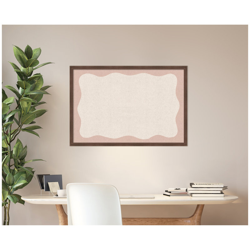 Tableau d'affichage en lin encadré en tissu, H 26 po x l 38 po x P 1,25 po, Brun moyen Florence, Rose / beige