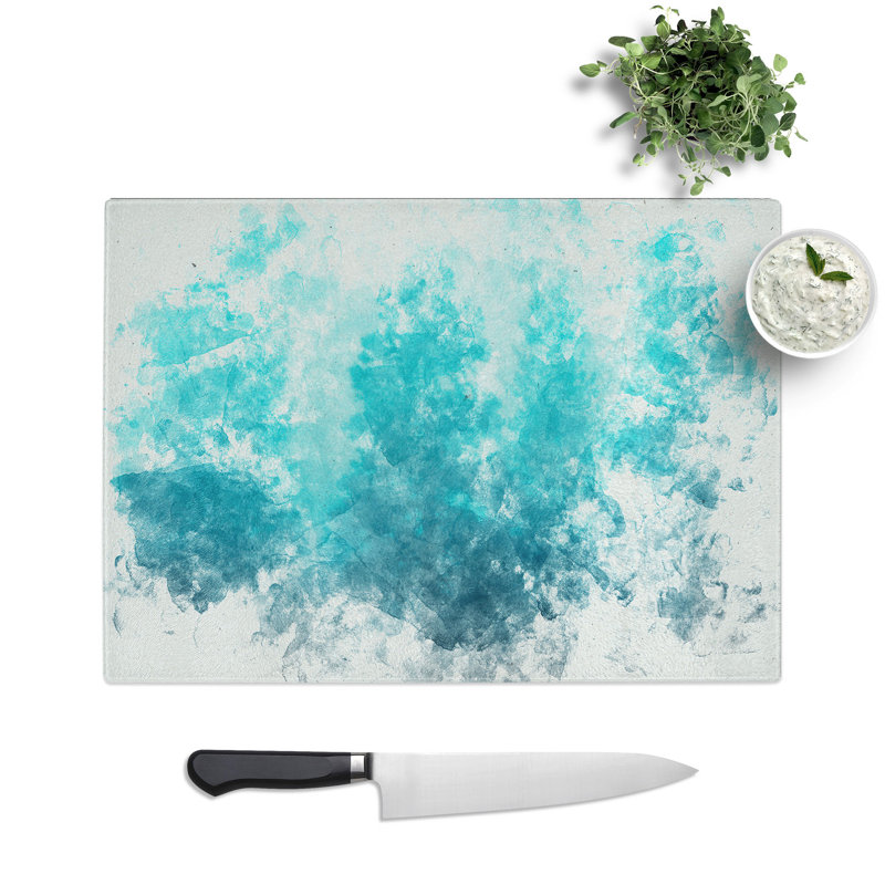 Tempered Glass Teal Blue Forest Chopping Board, 28.5 cm x 39 cm