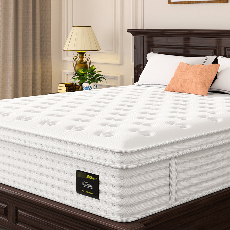 Très grand matelas 14 po, fibre de verre, mousse à mémoire de forme et ressorts ensachés pour alignement de la colonne vertébrale, soulagement de livraison dans une boîte roulée, s'adapter aux styles de sommeil