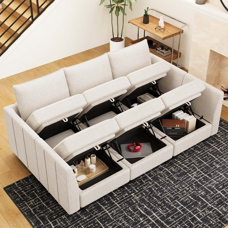 Canapé-lit modulaire convertible Aurora Chenille, H 36,2 po x l 87 po x P 59,8 po, Chenille beige