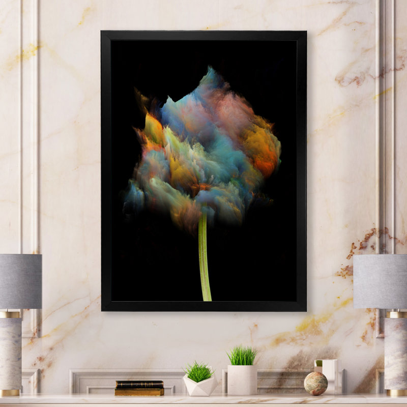 «Blooming Multicolor Fractal Flower VI», reproduction d'art sur toile moderne, Cadre noir, H 36 po x l 24 po x P 1 po
